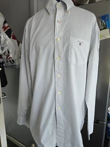 Gant The Broadcloth L/S SHIRT WHITE LIGHT BLUE TINY SPOTTED UK M - Picture 1 of 2