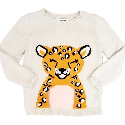 Old Navy 4T Toddler Knit Light Gray Sweater Baby Leopard w/ Pink Fuzzy Tummy - Image 1 of 4