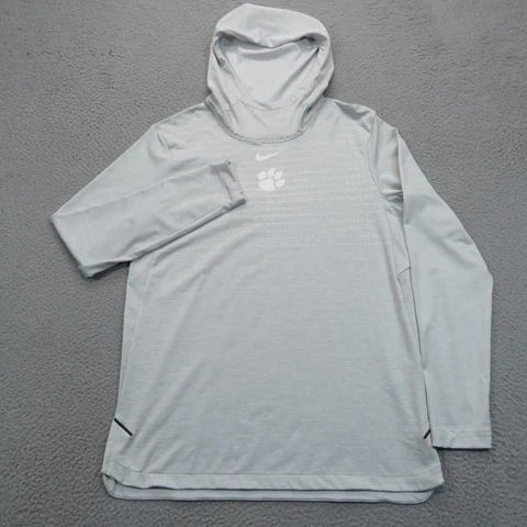 Clemson Tigers Hoodie Mens Medium Gray Nike Dri Fit Pullover Lightweight Hooded Cover