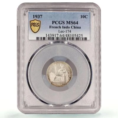 France French Indochina 10 cents Seated Liberty KM-16.2 MS64 PCGS Ag coin 1937 - Image 1 of 2