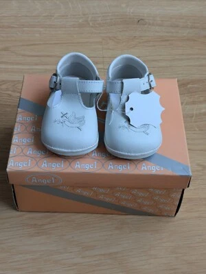 Angel Baby White Leather T Strap Shoes Baptism size 1 - Image 1 of 4