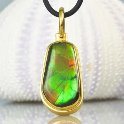 Colgante RARO Ammolita Amonita Diamante y Oro 18K Vermeil Plata de Ley 11.13g Foto 1 de 4