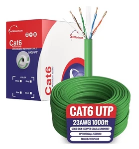 Cable Ethernet sólido CAT6 UTP de 1000 pies 23 AWG RJ45 red LAN cable a granel verde - Imagen 1 de 7