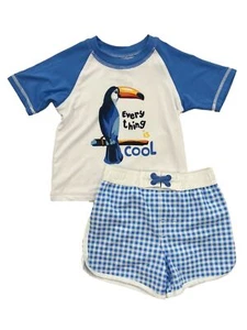 Toddler Boy Blue & White Every Thing Is Cool Toucan Rash Guard & Swim Trunks - Picture 1 of 1