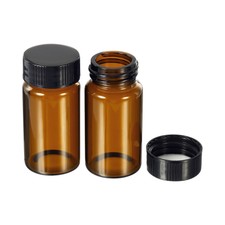 20mL Reagent Glass Storage Bottle 20Pcs Round Plastic Screw Cap Lab Home Brown