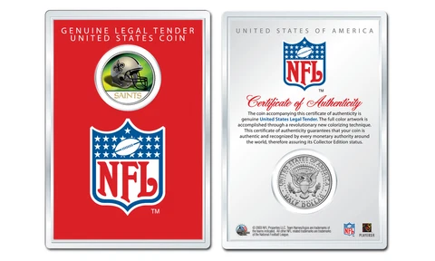 NEW ORLEANS SAINTS NFL Helmet JFK Half Dollar Coin w/ NFL Display Case LICENSED Cover