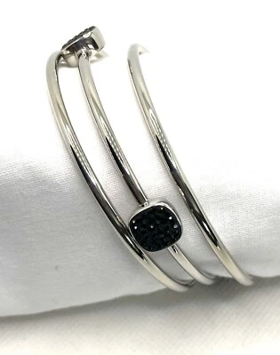 Juego de 3 pulseras QVC acero por diseño pavé cristal negro Foto 1 de 3