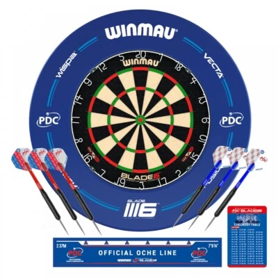 Dartboard Surround Set Winmau PDC Steeldarts Abwurflinie Blade 6 Steel Dart blau