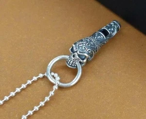 Real S925 Sterling Silver Men Women Handcraved Lucky Whistle Pendant AAA - Picture 1 of 5