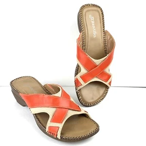 St Johns Bay Beacon Sandals Women's 7M Leather Low Heel Slip On Comfort Orange - Picture 1 of 8