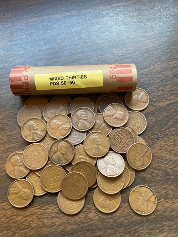 LINCOLN WHEAT CENT PENNY ROLL 1930-39 PDS mixed dates/mints 50/50 mix MM/P Cover