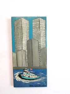 Outsider folk Art Original Painting on scrap wood 911 WTC Twin Towers Dan C - Picture 1 of 9