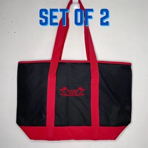 Set 2x Trader Joe’s große wiederverwendbare isolierte Kühltasche Einkaufstasche schwarz rot - Bild 1 von 7