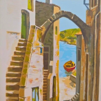 Aldo Riso Serigrafia arte figurativa Mare Cefalù Sicilia Borgo Vacanza Barca - Immagine 1 di 4