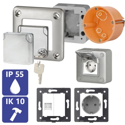 Soliroc Deckel Rahmen Außensteckdose Netzwerk Einsätze zum kombinieren IP55 IK10 - Bild 1 von 4