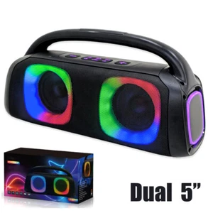 Portable Bluetooth Speaker Loud Boombox Dual 5" Woofers Outdoor Indoor DJ Party - Picture 1 of 11