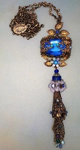 Michal Negrin blau Tropfen Anhänger Halskette viktorianisch antik Strass 1990er Y2K - Bild 1 von 2