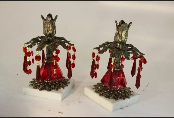 Juego de 2, Candelabro con Cristales, Metal, Cristales de Rubí, Halloween, Centro de Mesa Foto 1 de 4