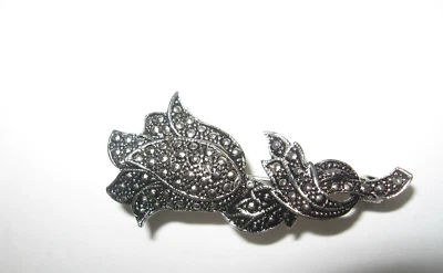 Beautiful Sterling Silver  Marcasite Floral Art Deco Brooch Pin - Изображение 1 из 4