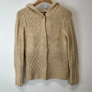 American Eagle Cardigan Women Medium Lambs Wool Hand Knit Hood Jacket Core Go - Picture 1 of 12
