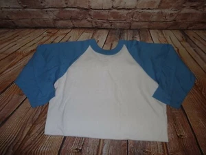 Youth Unisex Soffe White Blue Sleeve Baseball Shirt Jersey L 14 - 16 - Picture 1 of 4