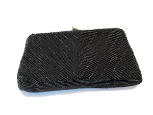 Borsa da sera vintage borsetta con perline pochette nera - Foto 1 di 10