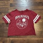 Hogwarts Crest Houses Juniors Womens L Harry Potter Cut Off SS Tee Shirt Red