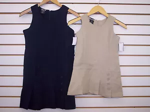 Girls Jumper Dress 4 Button Style School Uniforms Khaki & Navy Size 4 - 16 1/2 - Picture 1 of 9