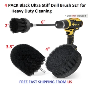 4 PACK Black Ultra Stiff Drill Brush SET for Heavy Duty Cleaning - Picture 1 of 8