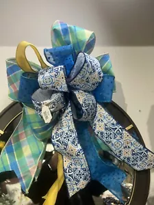 Blue & Plaid Hand-Tied Wired Ribbon Exclusively By Peggy, Pear Ribbons c. - Picture 1 of 1