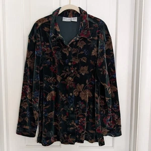 New Look Womens Floral Velvet Velour Top EXTRA LARGE Fall Button Up Soft Cozy - Picture 1 of 5