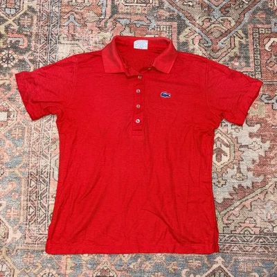 Camisa polo vintage Haymaster Lacoste para mujer pequeña delgada roja cocodrilo tenis EE. UU. Foto 1 de 4