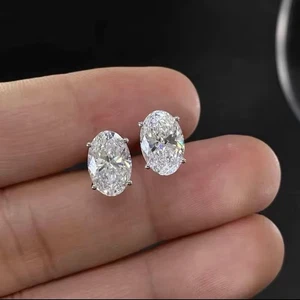 2ct Oval Cut Lab Grown Diamond Earrings 14K White Gold IGI Certified VS1 DEF - Picture 1 of 4