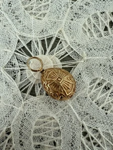10k Gold Ferberger Egg Pendant with Cross Detail - Picture 1 of 7