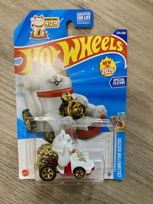 Hot Wheels Celebration Racers 2025 #9 Feline Lucky White Cat Car Red NEW - Image 1 of 3