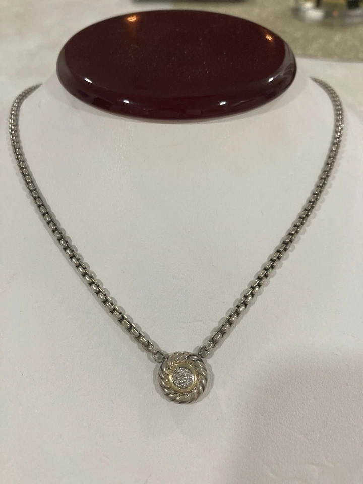 David Yurman 925 Sterling &18k Yellow Gold Diamonds Cookie Pendant - Image 1 of 4