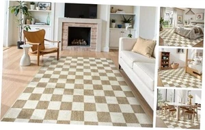 Machine Washable Area Rug 6x9 Checkered, Non Slip Soft Large Bedroom Living - Picture 1 of 8
