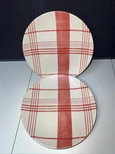 West Elm Origin Plaid Salad Plate Red Stripes Discontinued 6” Lot Of 2 - Picture 1 of 3