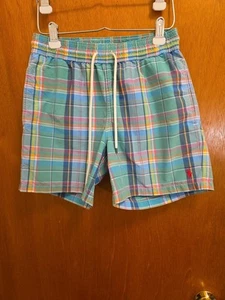 Polo Ralph Lauren Swim Trunks Men’s Small Green Pink Colorful Plaid 6" - Picture 1 of 8