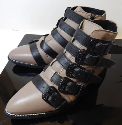 TOPSHOP Andi Botines Botines Tirantes Multi Hebilla Tostado Negro EE. UU. 8,5 EU39 $160 Foto 1 de 4