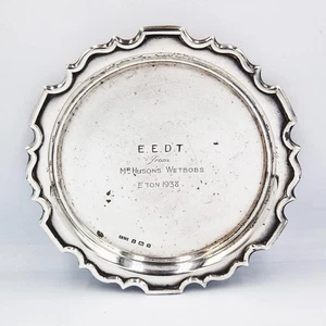 ETON COLLEGE STERLING SILVER ROWING CARD TRAY Birmingham 1937 MR HUSON'S WETBOBS - Picture 1 of 5
