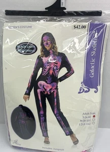 Galactic Skeleton Costume Jumpsuit Halloween Women Sz Small 2-4 Black Light Glo - Picture 1 of 6