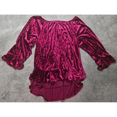 Blusa New Directions Curvy 3X Terciopelo Volantes Dobladillo Top Manga Campana Magenta Bruja Foto 1 de 4