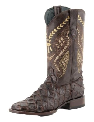 Ferrini Western Boots Mens Bronco Pirarucu Print Chocolate 43393-09 - Image 1 of 4