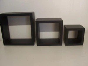 Floating Wall Square Cube Shelves Wood, Set of 3, Black never used - Picture 1 of 3