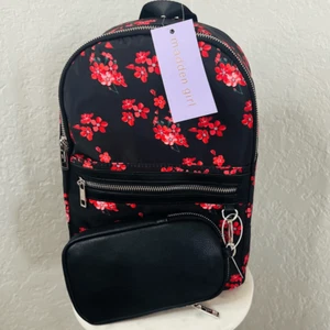 Madden Girl Mini Backpack & Pouch Bag, Lightweight, Black Red Floral, NWT - Picture 1 of 14