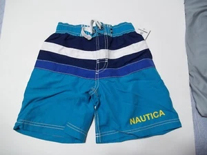NEW Nautica Little Boys Swim board Shorts Trunk  4 turquoise blue stripe swimsui - Picture 1 of 2