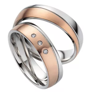 Paar Ring Eheringe Partnerringe Verlobungsringe Edelstahl rose silber + Gravur - Bild 1 von 6
