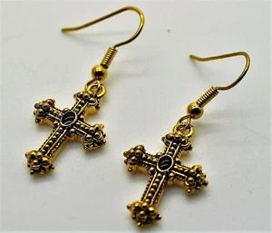 A102 Único Diseño Cruz Chapado en Rodio Oro Cuelga Gancho de Pez Moda Pendiente - Imagen 1 de 1