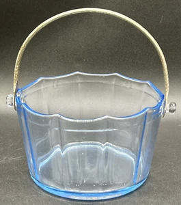 Cambridge Willow Blue Decagon Ice Tub Bucket Pail Metal Handle Elegant Glass - Picture 1 of 6